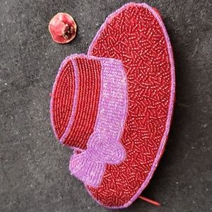 Red Hat Society Beaded Coin Purse & Enameled Hat Trinket